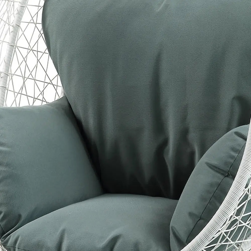 38" White Metal Swing Chair With Green Cushion Homeroots