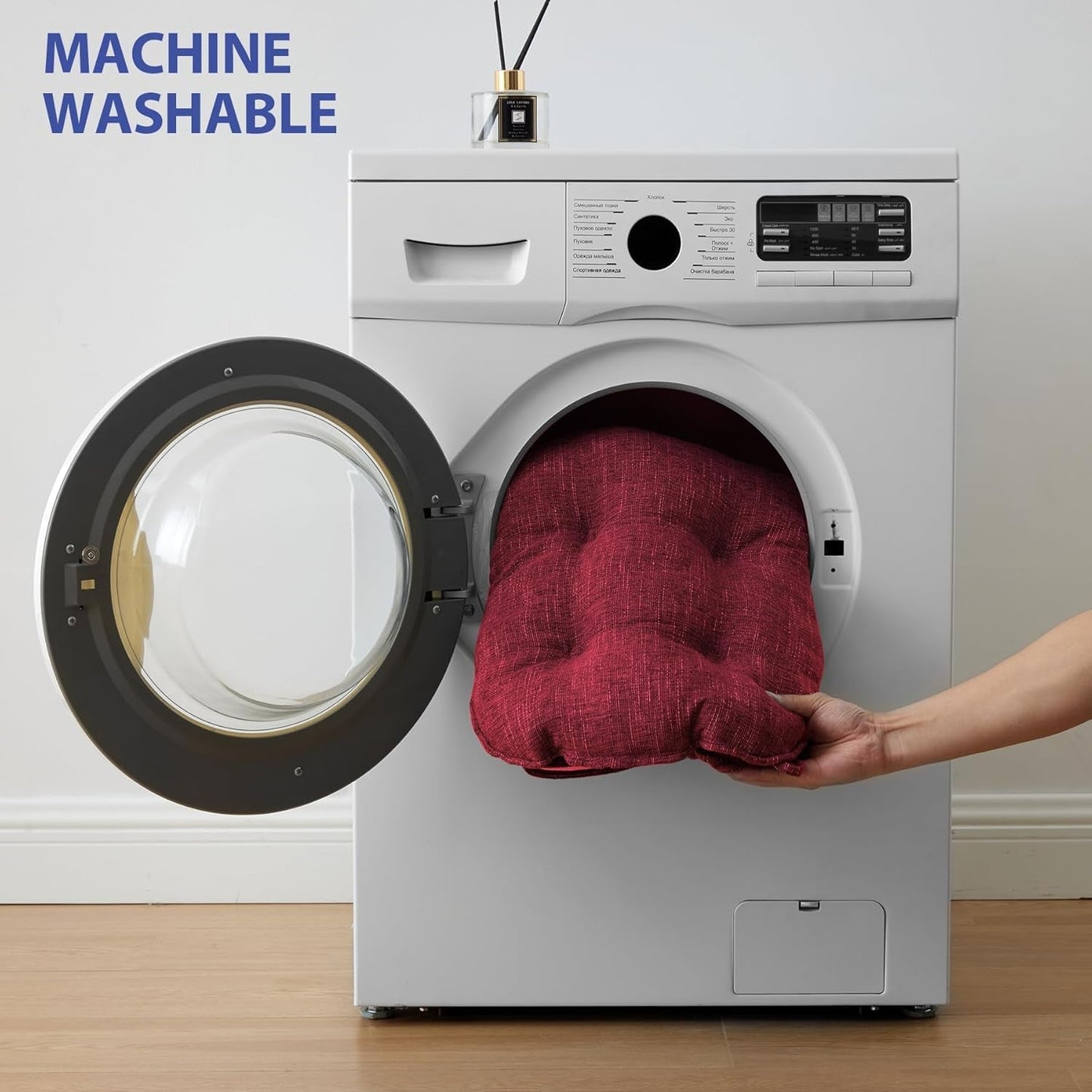 Chair Cushions for Dining Chairs Set of 4, Indoor Kitchen Chair Cushions with Ties and Non Slip Backing, Tufted Memory Foam Seat Cushions, Chair Pads 4 Pack, 15.5" X 15.5" X 4", Red ShipItFurniture