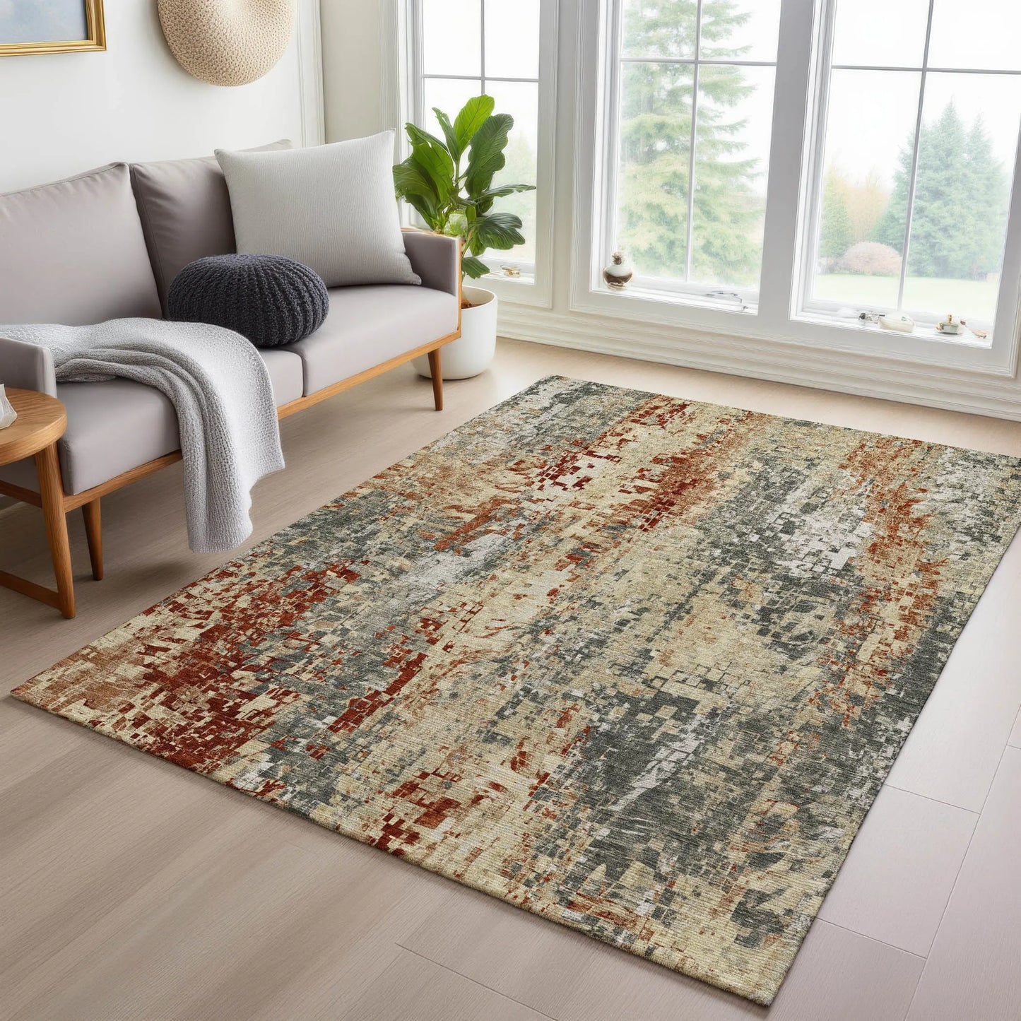 9' X 12' Pewter Rust And Gray Abstract Washable Indoor Outdoor Area Rug Homeroots