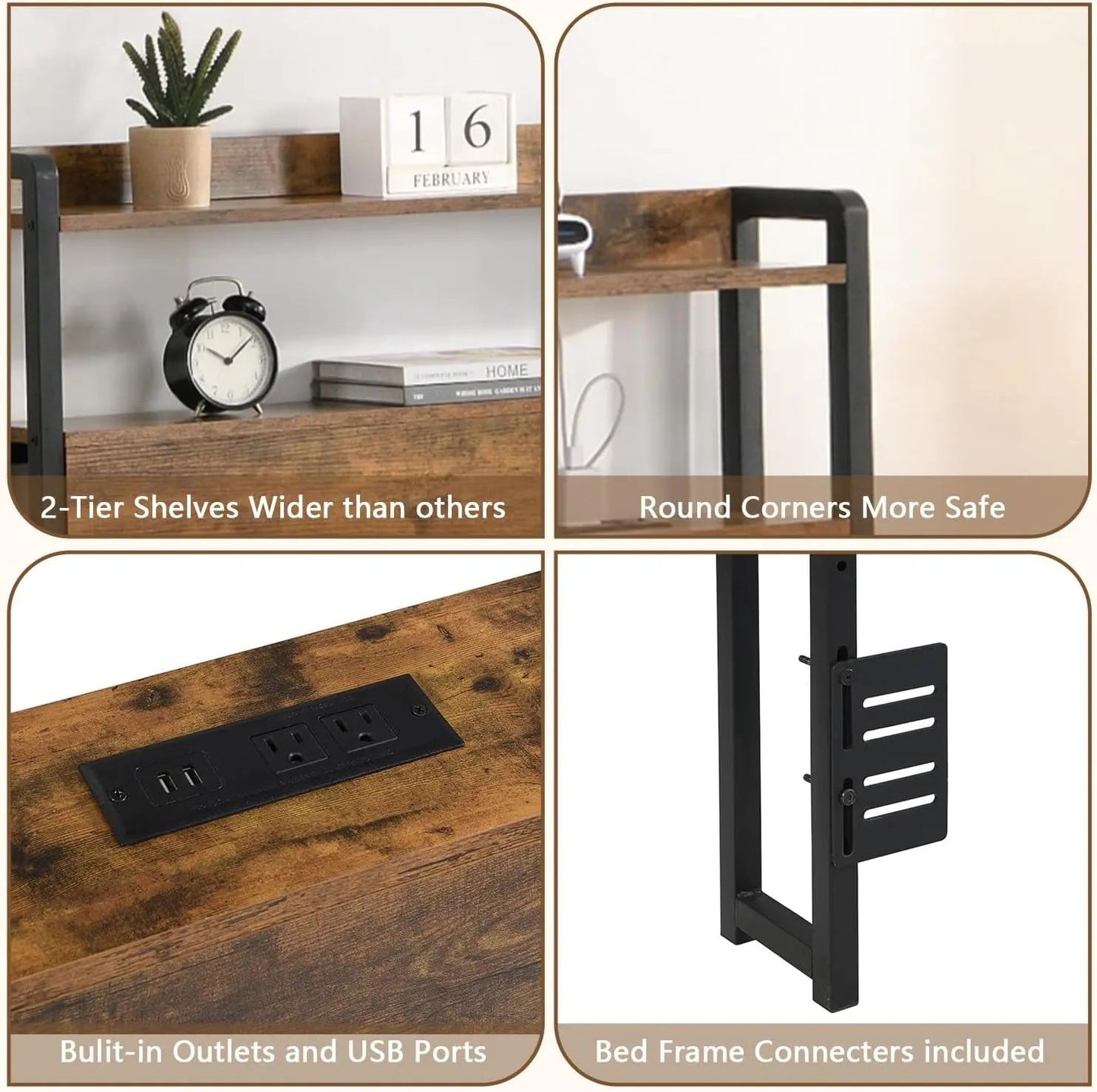 Queen Size Headboard with Storage and Charging Station-4