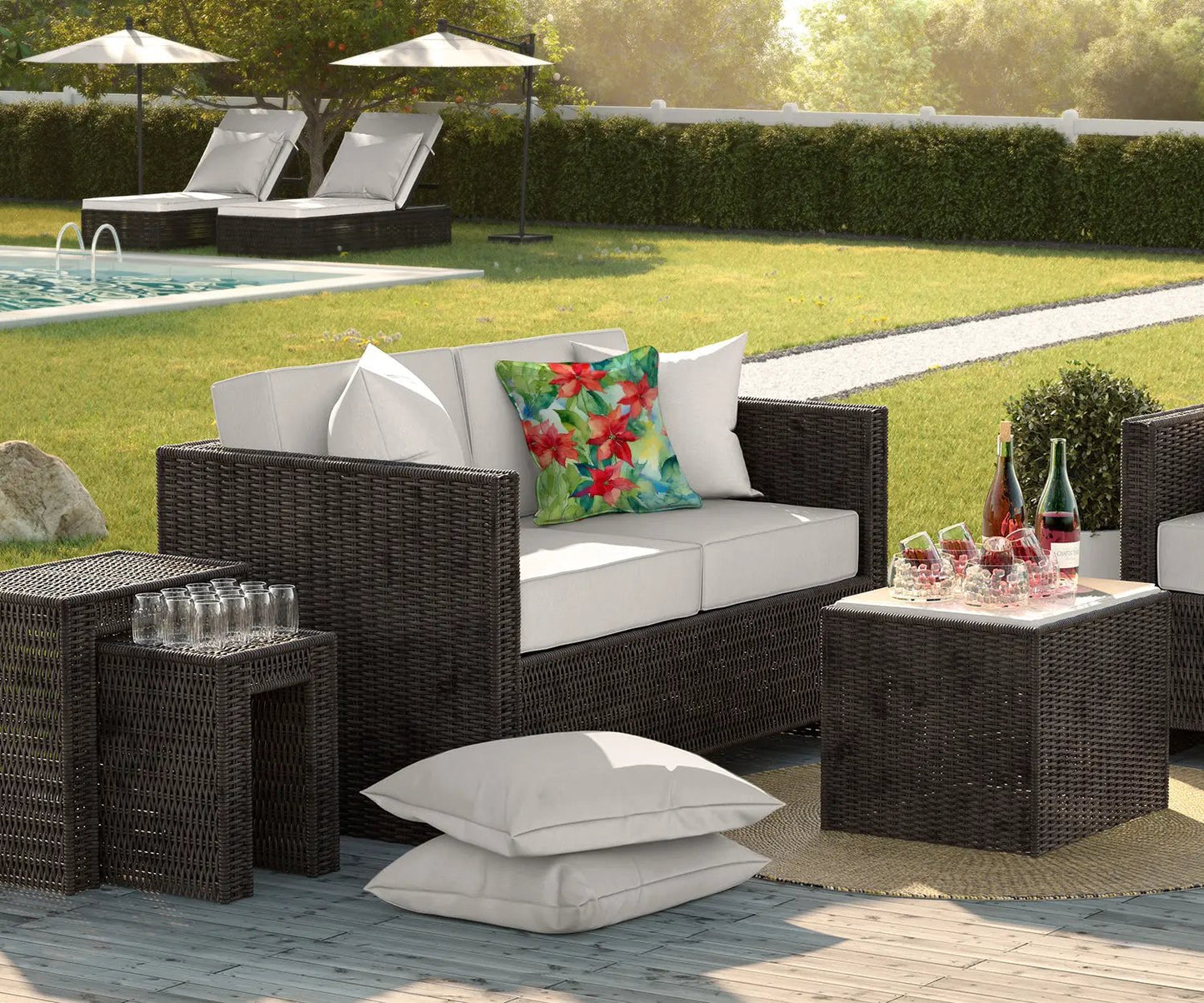 Poinsettias in Watercolor Throw Pillow Caroline's Treasures