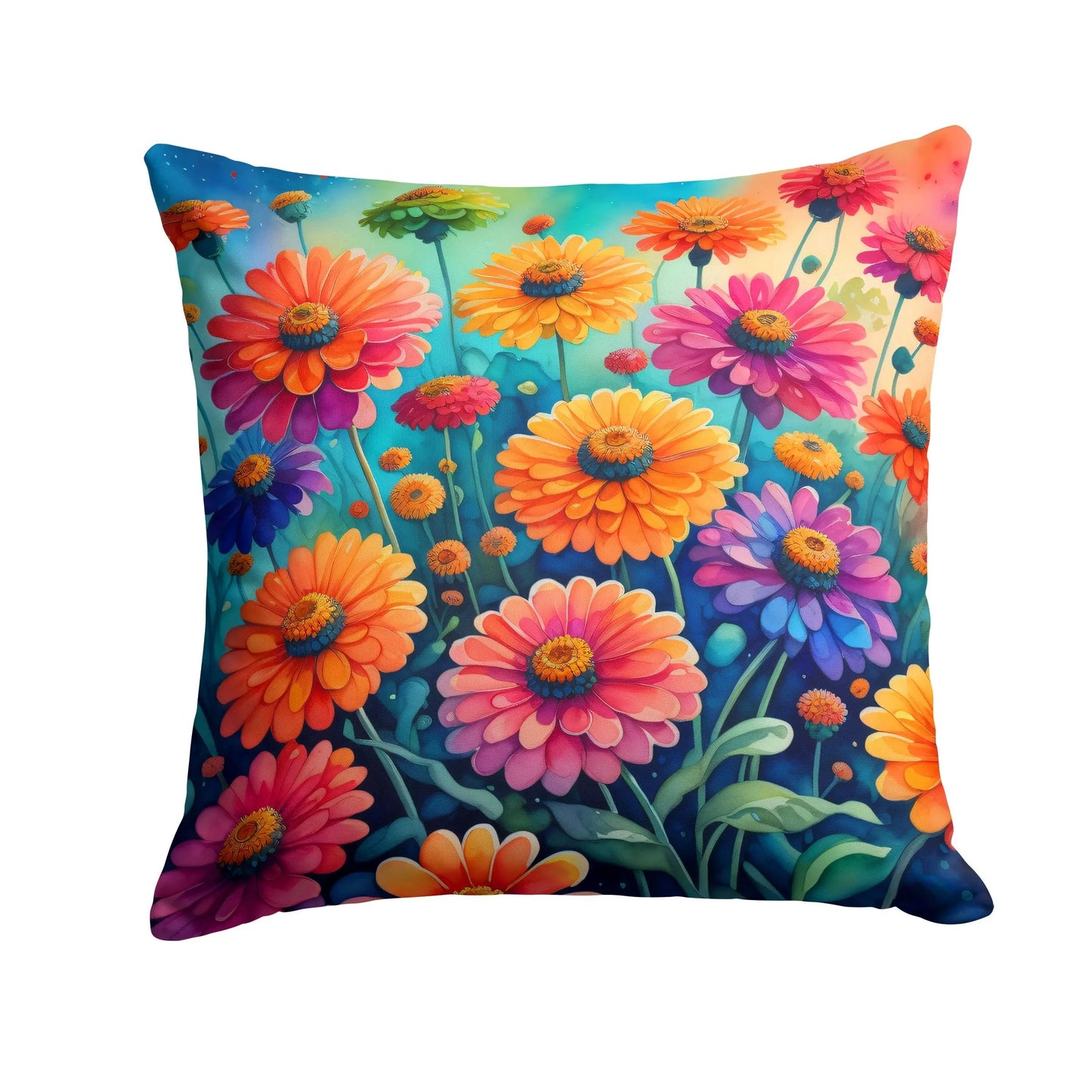 Colorful Zinnias Throw Pillow - Vivid Treasure Zone