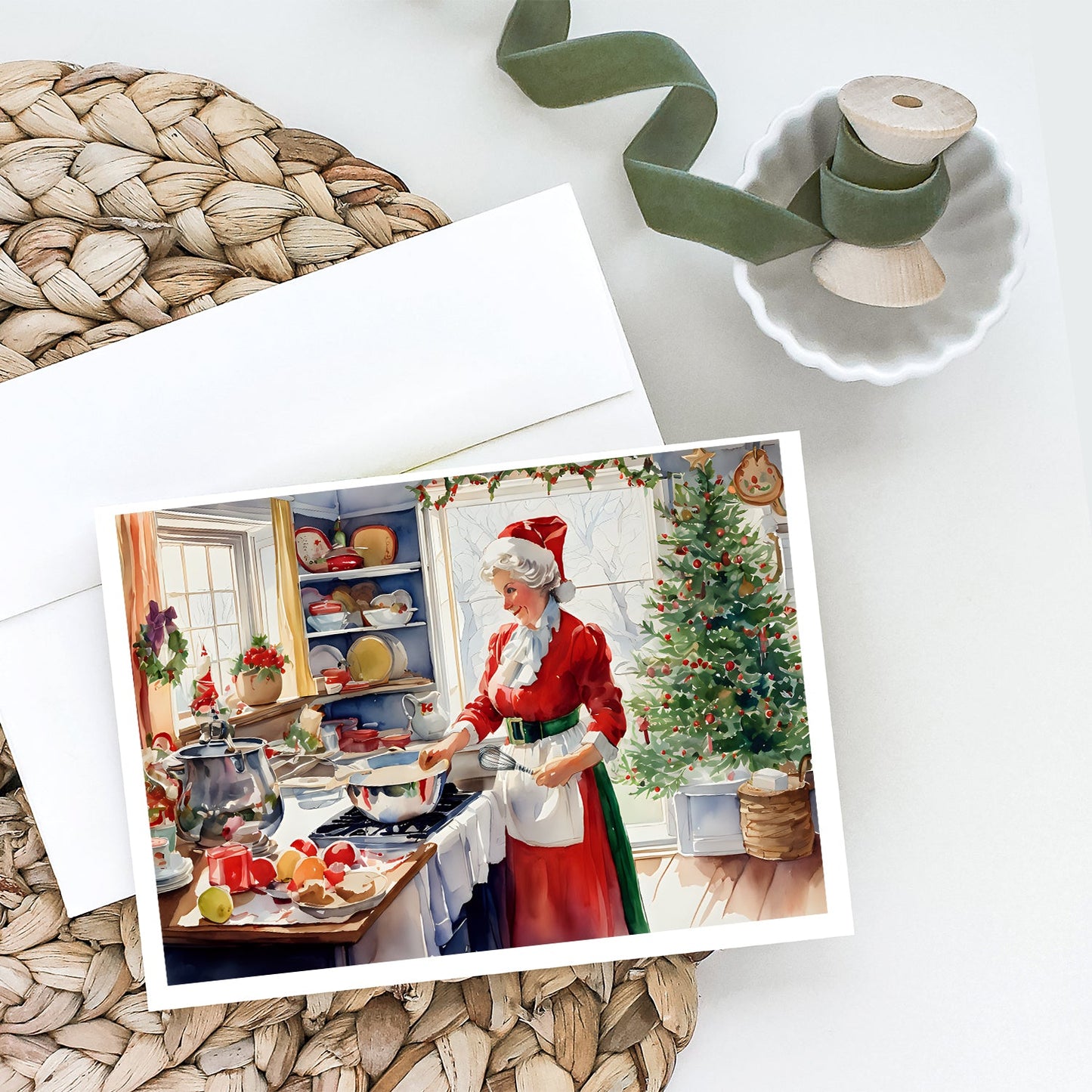 Cookies with Santa Claus Mrs. Claus Greeting Cards Pack of 8 Caroline's Treasures