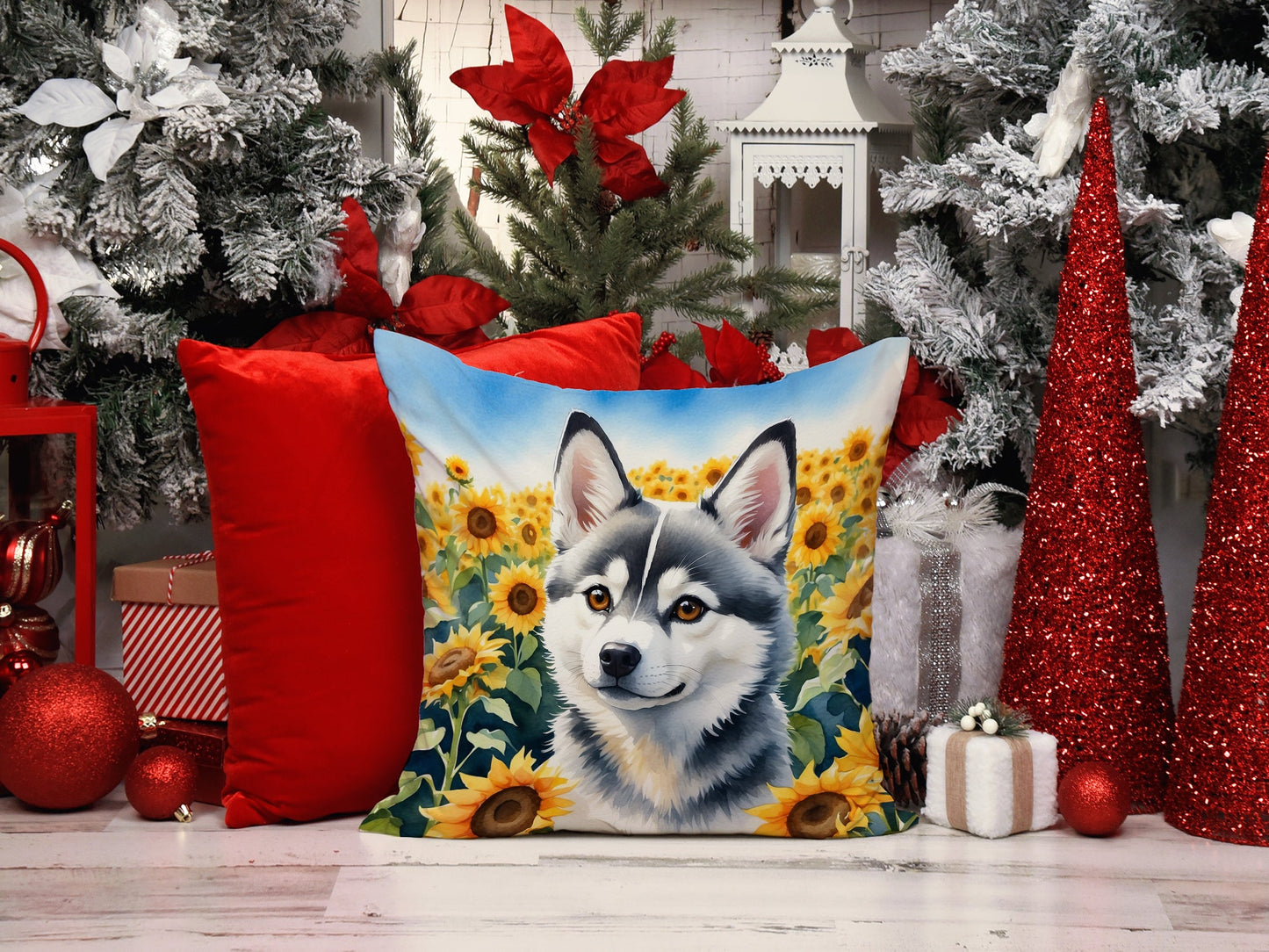 Alaskan Klee Kai in Sunflowers Throw Pillow Caroline's Treasures