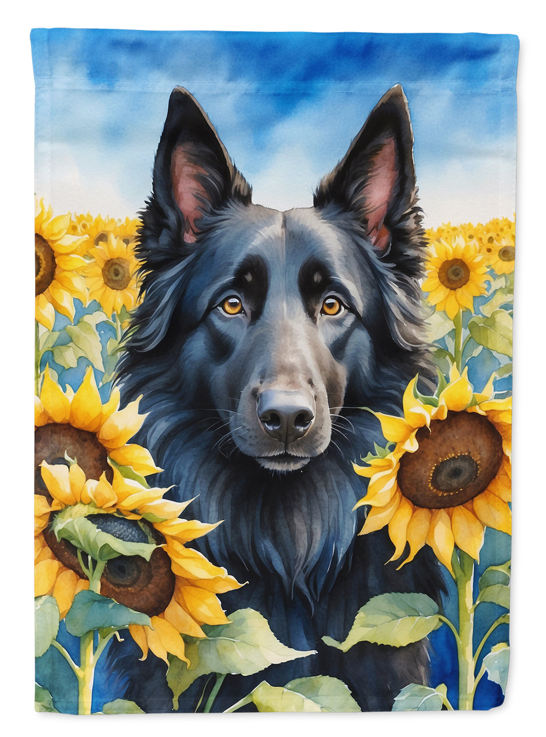 Belgian Sheepdog in Sunflowers Garden Flag Caroline's Treasures