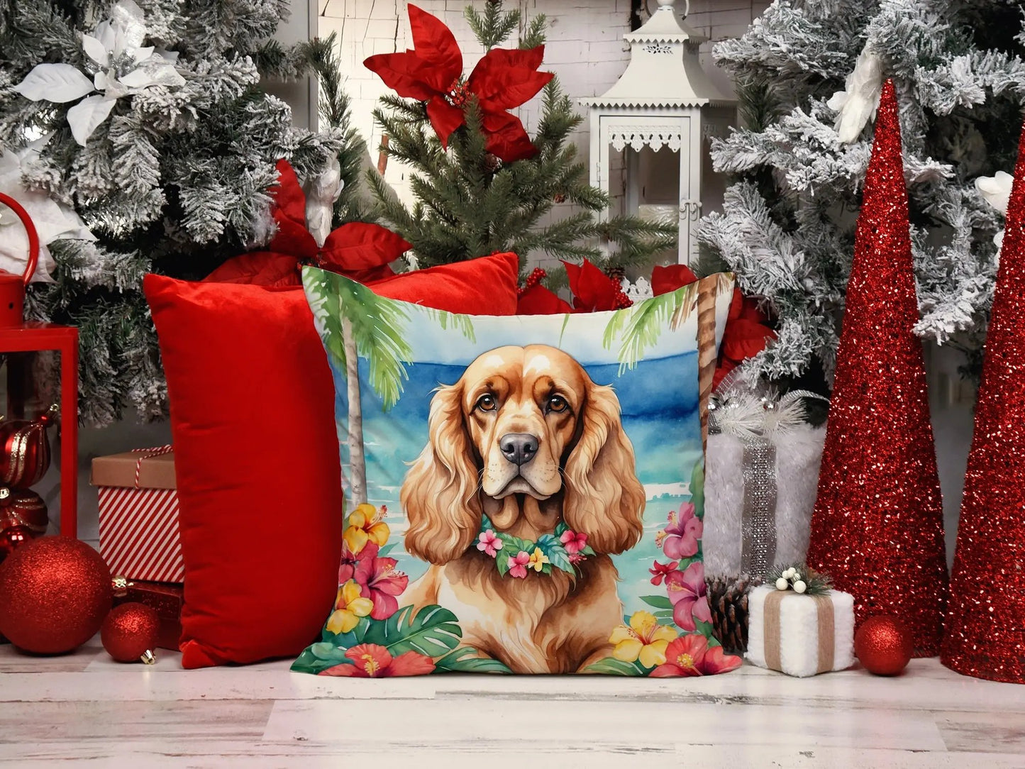 Cocker Spaniel Luau Throw Pillow - Vivid Treasure Zone