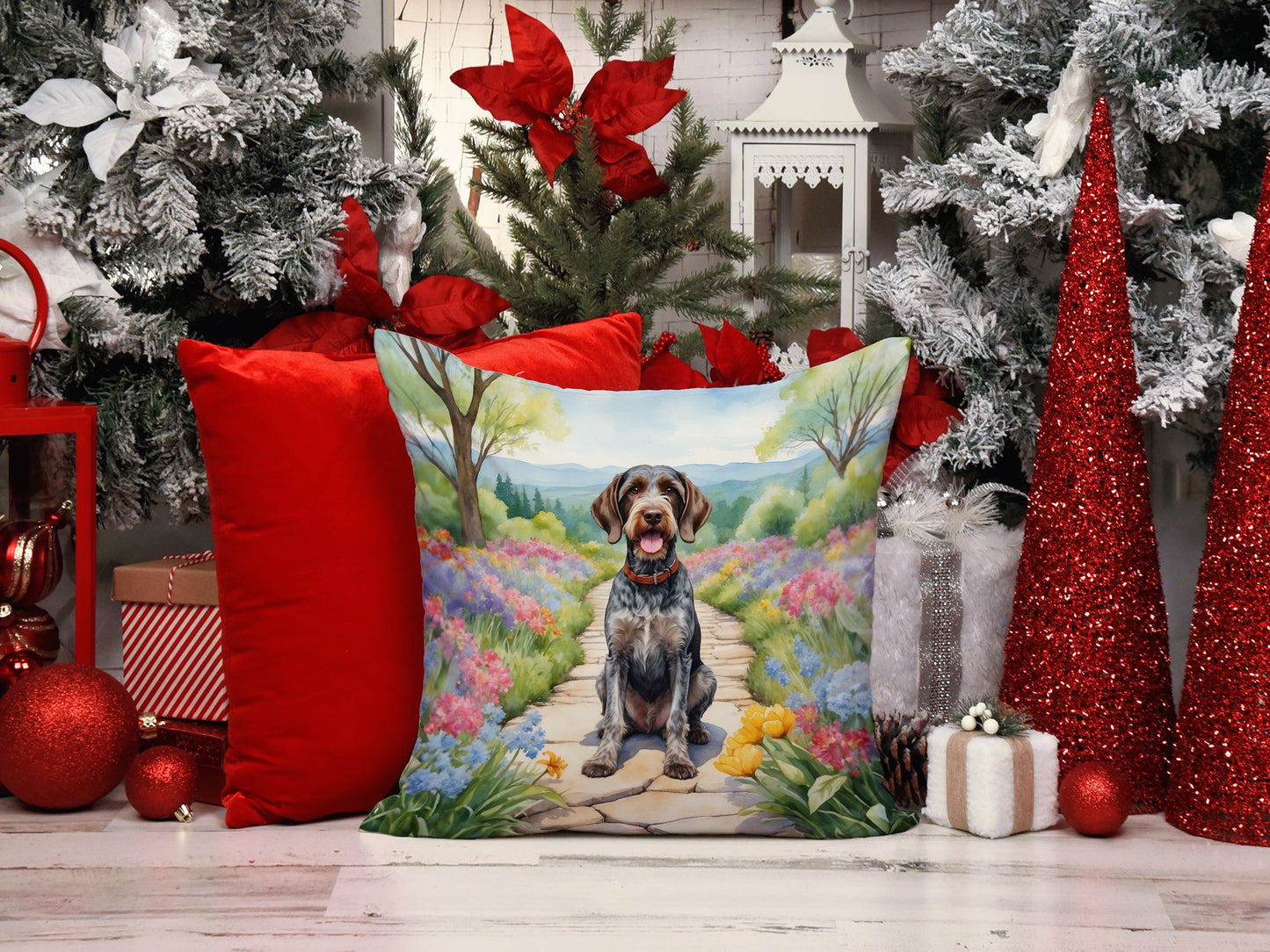 German Wirehaired Pointer Spring Path Throw Pillow Caroline's Treasures