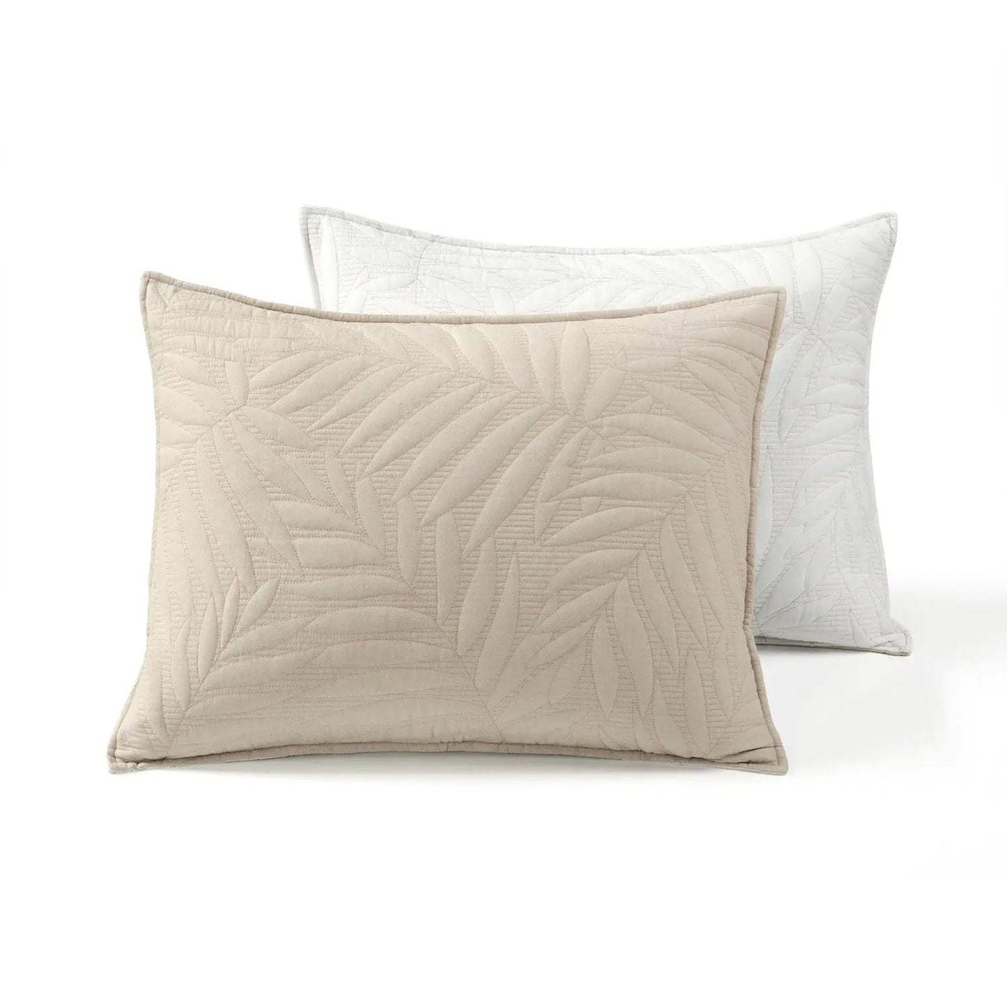 Full/Queen Lightweight Fern Leaf Reversible 3-PC White Beige Cotton Quilt Set FastFurnishings
