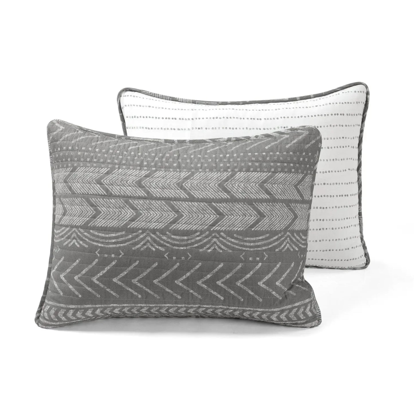 King Size Scandinavian Dark Grey Chevron Stripe Reversible Cotton Quilt Set FastFurnishings