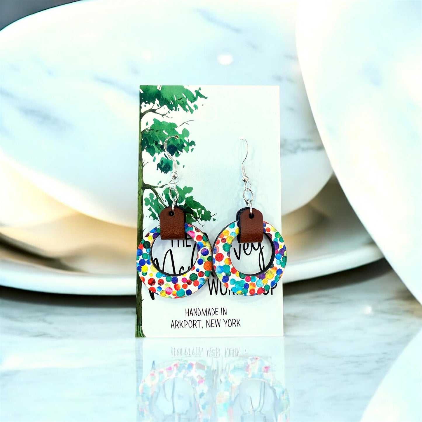 Wood and Leather Dangle Earrings, Wood Hoop Earrings, Hypoallergenic The McGarvey Workshop