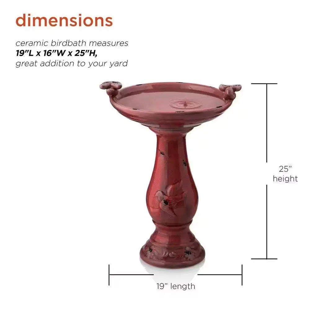 Outdoor Dark Red Ceramic Birdbath in Antique Finish FastFurnishings