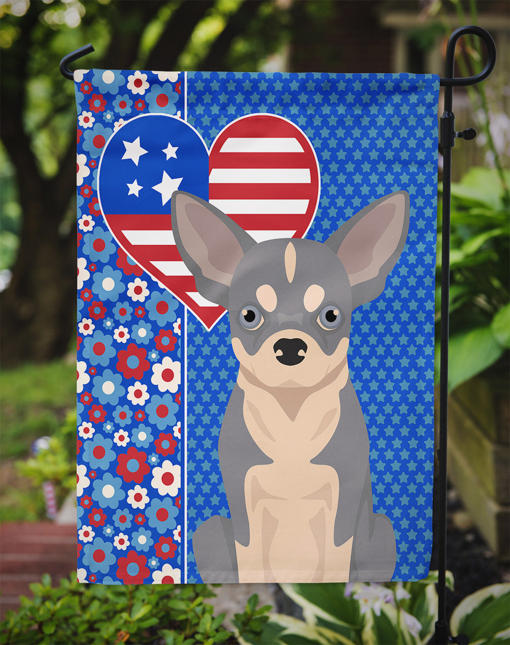 Blue and White Chihuahua USA American Garden Flag Caroline's Treasures