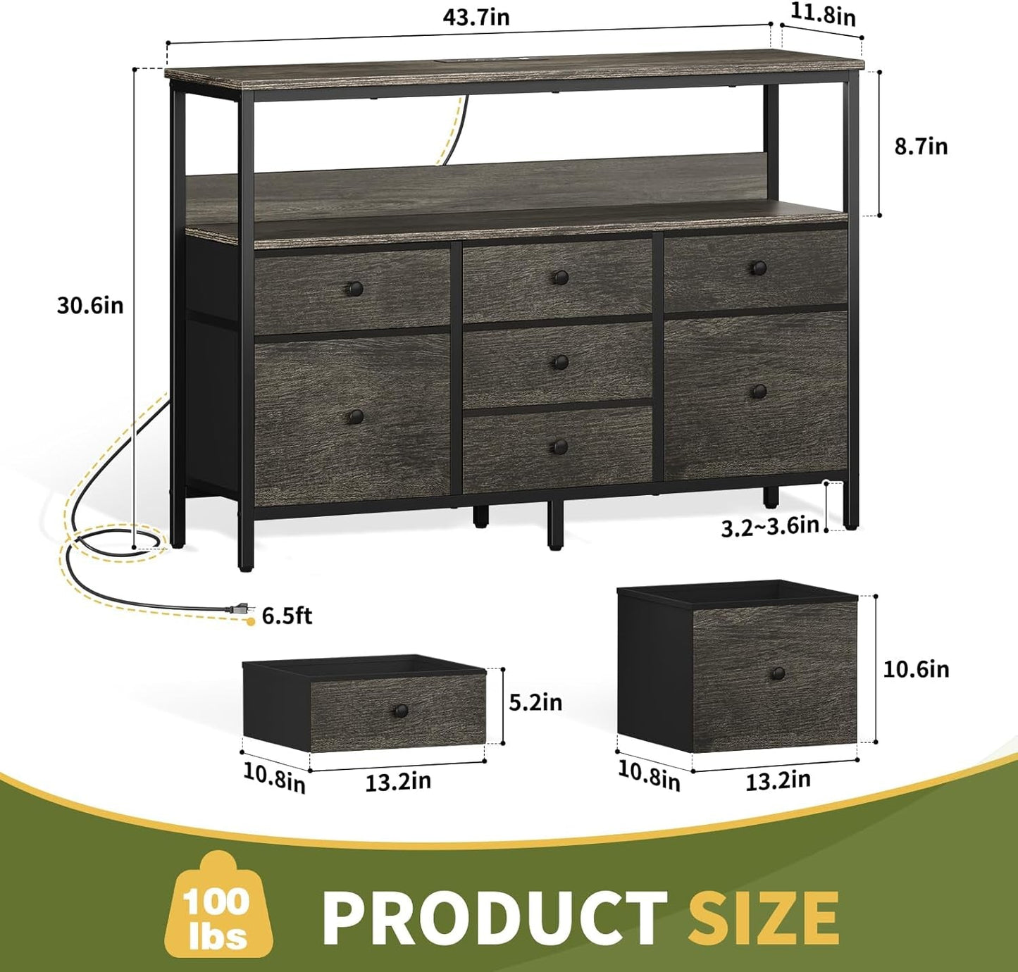 TV Stand Dresser for Bedroom, 7 Fabric Drawers Entertainment Center, LED Dressers with Power Outlets, TV Stands for Living Room with Storage Shelf, TV Console Entertainment Stand up to 50" TV ShipItFurniture