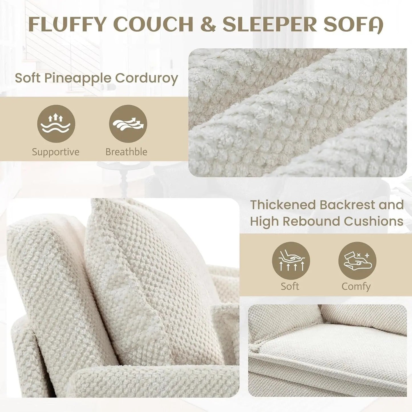 Convertible King Sofa Bed with USB Charging and Pockets ShipItFurniture