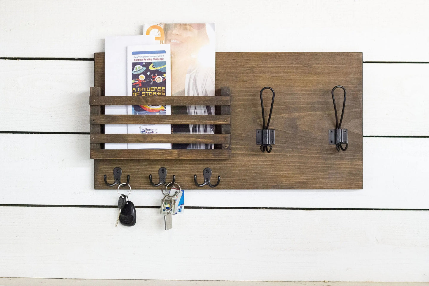 Mail Holder with Key Hooks and Farmhouse Style Coat Hooks-4