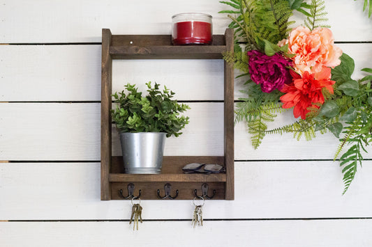 Solid Wood Entryway Shelf with Key Hooks The McGarvey Workshop