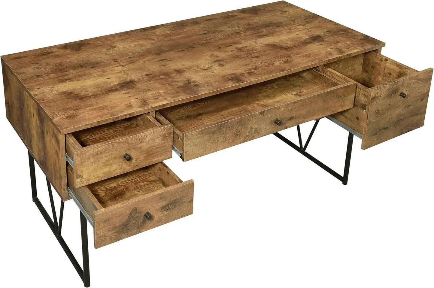 Rustic 63 Inch Writing Desk with Four Storage Drawers ShipItFurniture