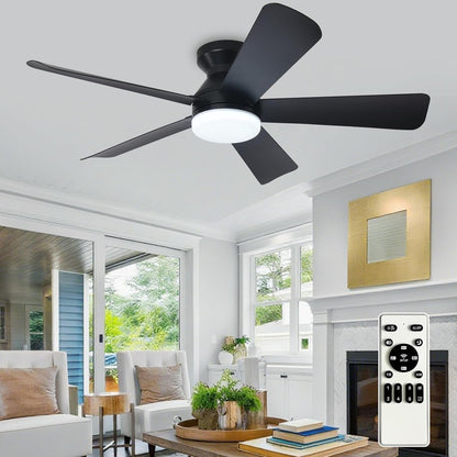 Black42InchCeilingFanWithDimmableLEDLightRemoteControlledFlushMountIndoorOutdoorReversibleBlades5Speeds-0