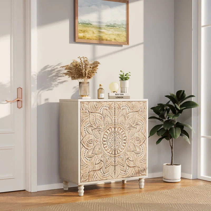Artisan Crafted Siriah Accent Cabinet With Handcarved Wood-2