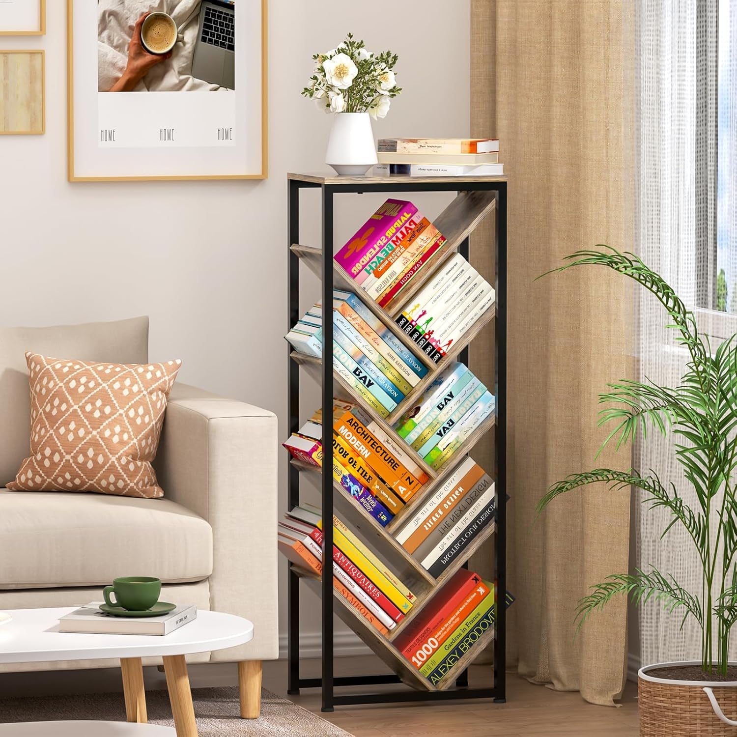 Tree Bookshelf - 9 Tier Floor Standing Tree Bookshelf for Hardcover Books, Small Bookshelf for Small Spaces Bookshelves Wooden Book Storage Organizer Shelves for Bedroom Living Room-3