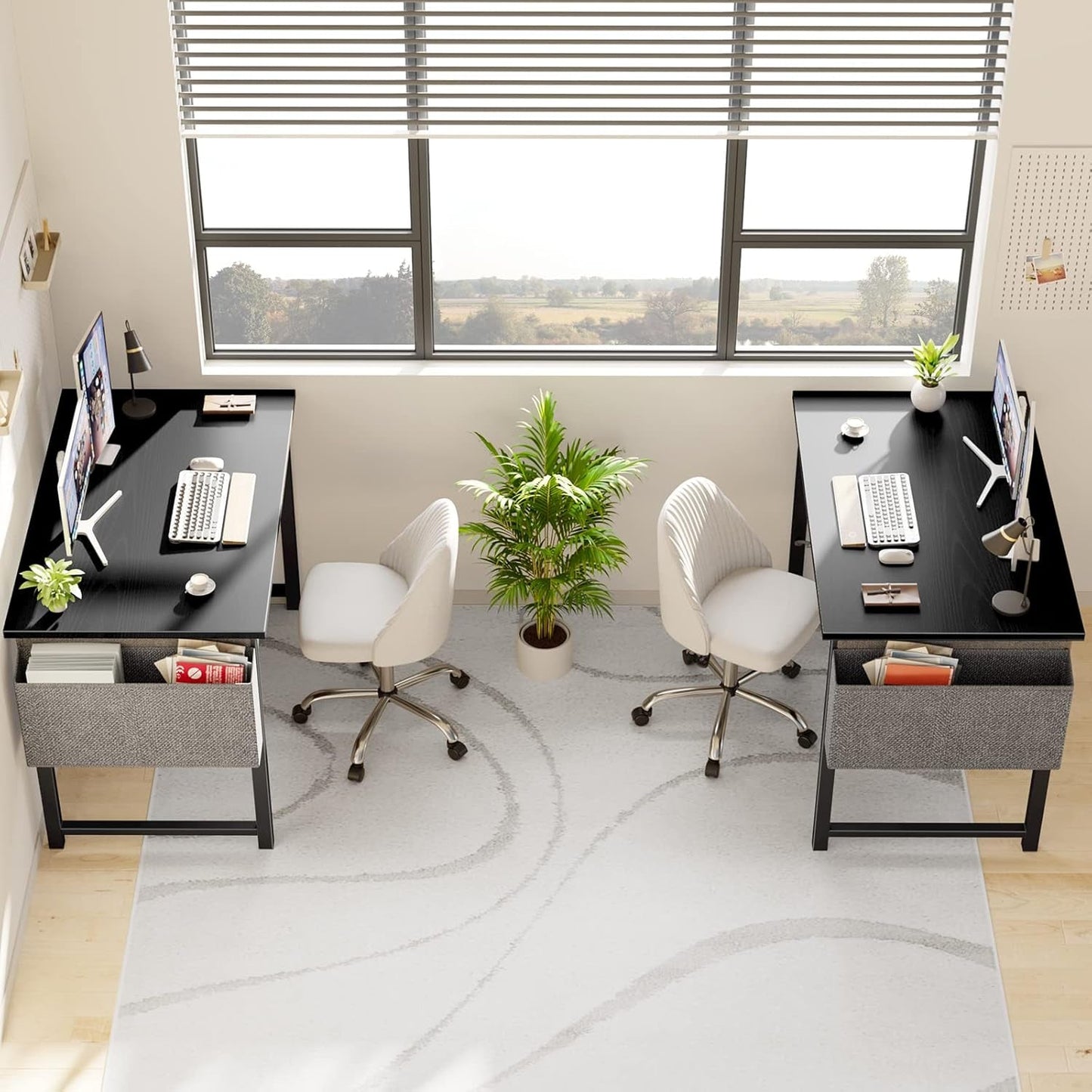 Computer Small Office Desk 40 Inch Writing Study Work with Storage Bag, Headphone Hooks, Home Simple Modern Wood Kids Student Table - Black ShipItFurniture