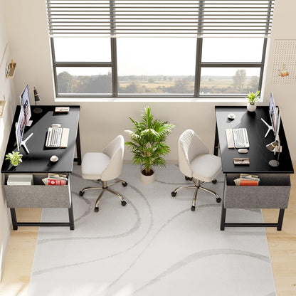 Computer Small Office Desk 40 Inch Writing Study Work with Storage Bag, Headphone Hooks, Home Simple Modern Wood Kids Student Table - Black ShipItFurniture