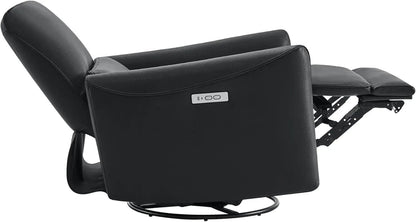 Power Recliner Chair Swivel Glider, FSC Certified Upholstered Faux Leather Living Room Nursery Reclining Sofa Chair with Lumbar Support, Black-4