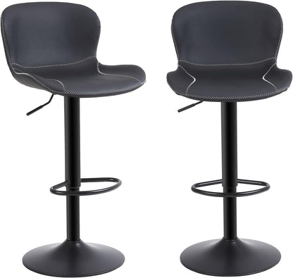 Bar Stools Set of 2, PU Leather Counter Height Barstools with Back, Height Adjustable Swivel Bar Chairs, Modern Armless Kitchen Island Stool, Black-0