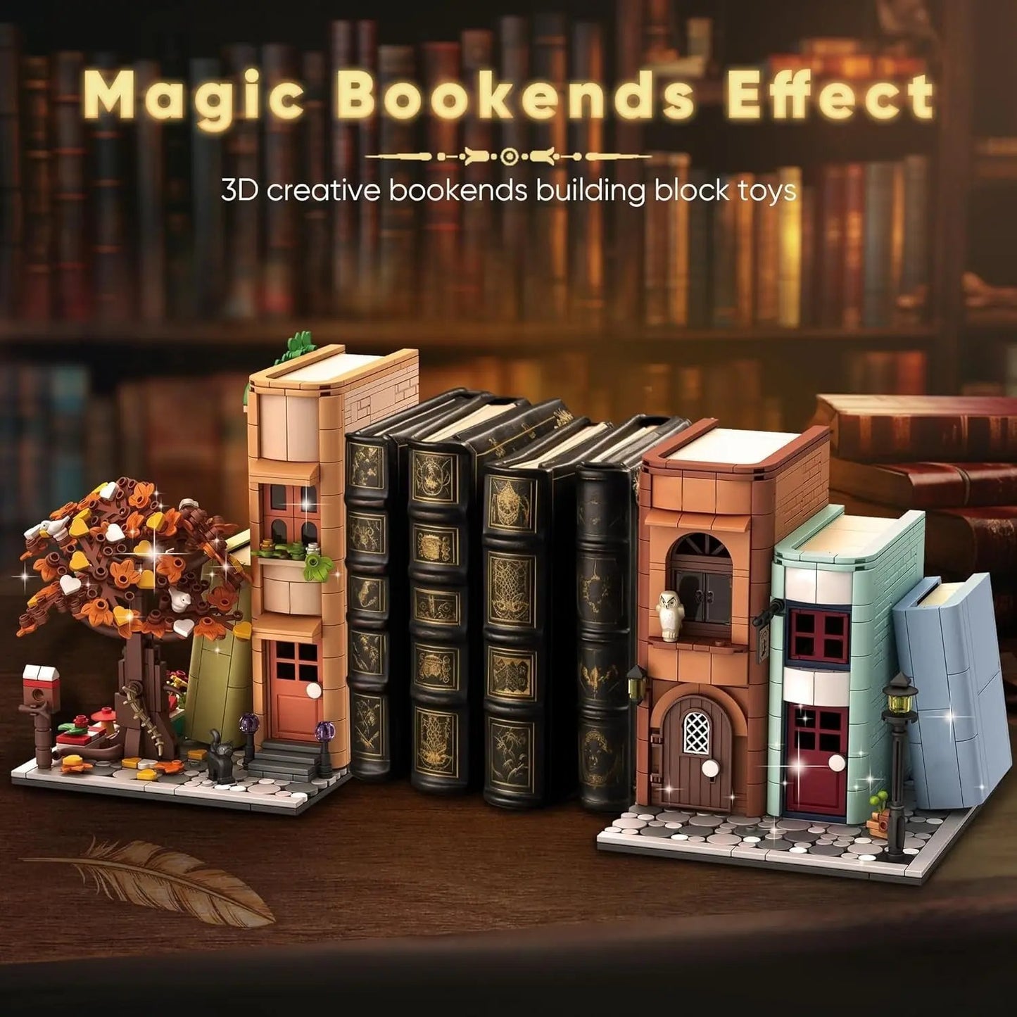 Bookend Magic House Building Kit, Home Decorative for Building Block Toy, Bookcase Miniature House Model Building, Cool Bookshelf Organizer and Home Decor 1488Pcs-4