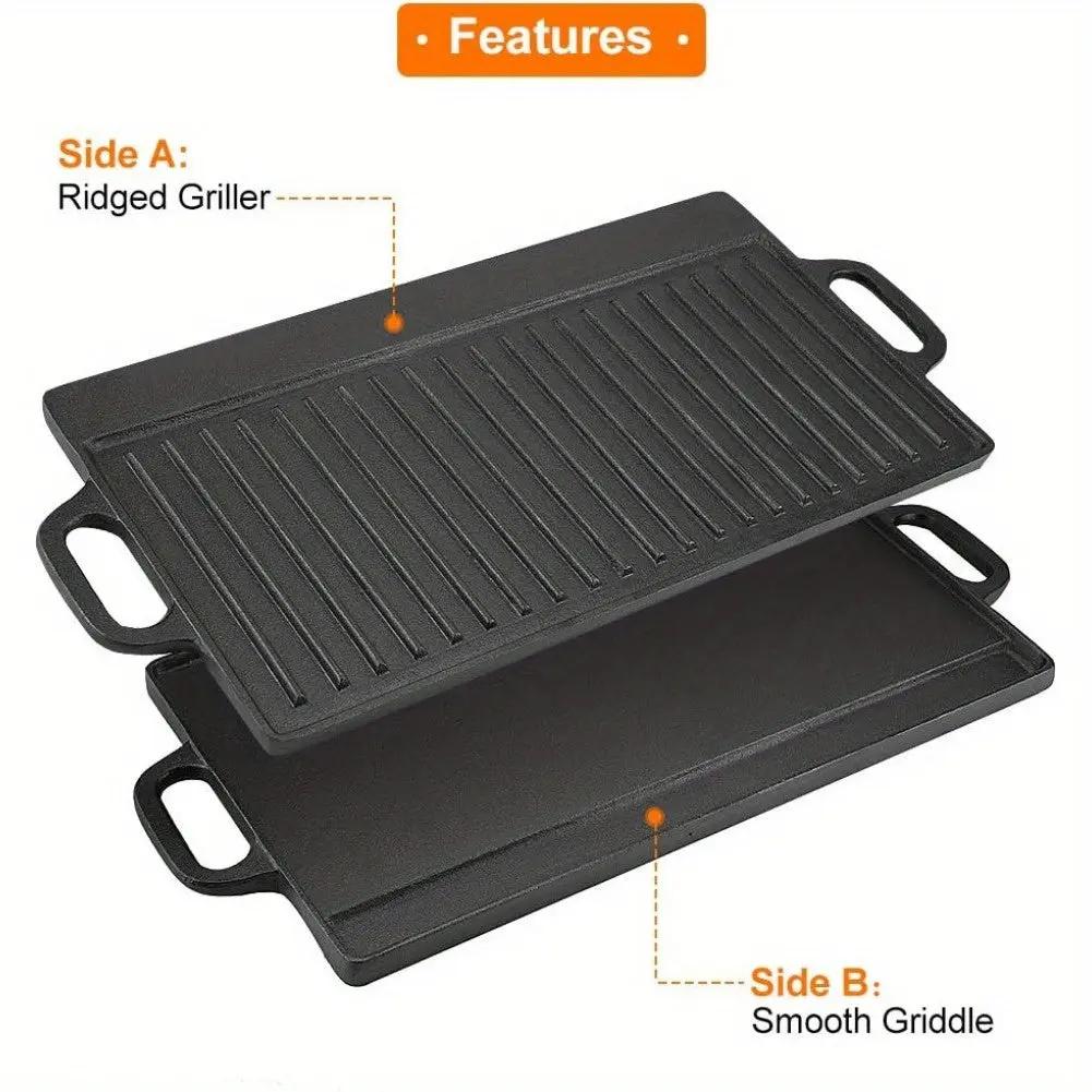 NNETM Non-Stick Cast Iron Griddle Pan, Double-Sided Grill NNETM