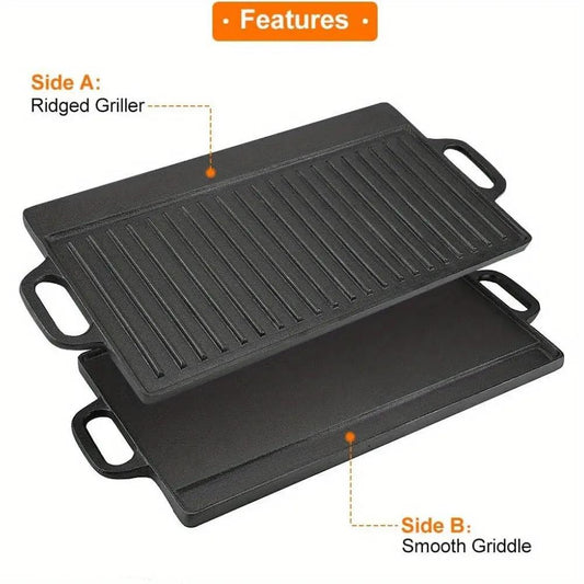 NNETM Non-Stick Cast Iron Griddle Pan, Double-Sided Grill NNETM