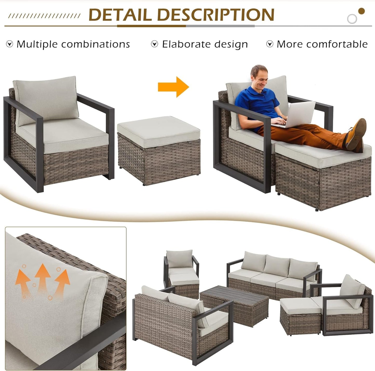 Aluminum Patio Furniture Set with Rattan Sectional Sofa ShipItFurniture