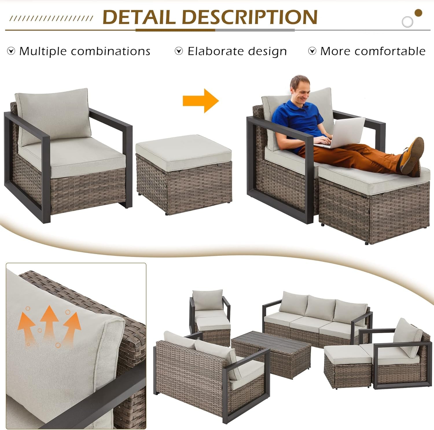 Aluminum Patio Furniture Set with Rattan Sectional Sofa ShipItFurniture