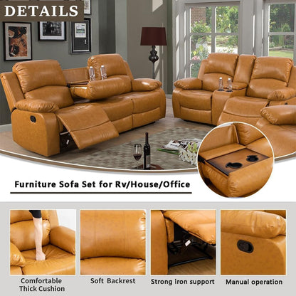 Bonded Leather Living Room Furniture Set Reclining Sofa Set Loveseat Furniture Sets in Living Room Sofa Recliners (Sofa+Loveseat, Ginger)-2