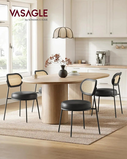 Dining Chairs, Set of 4 Dining Room Chairs with Boho PE Rattan Back, Synthetic Leather Upholstered Accent Chairs for Kitchen Living Room, Ink Black ULDC160B24-2