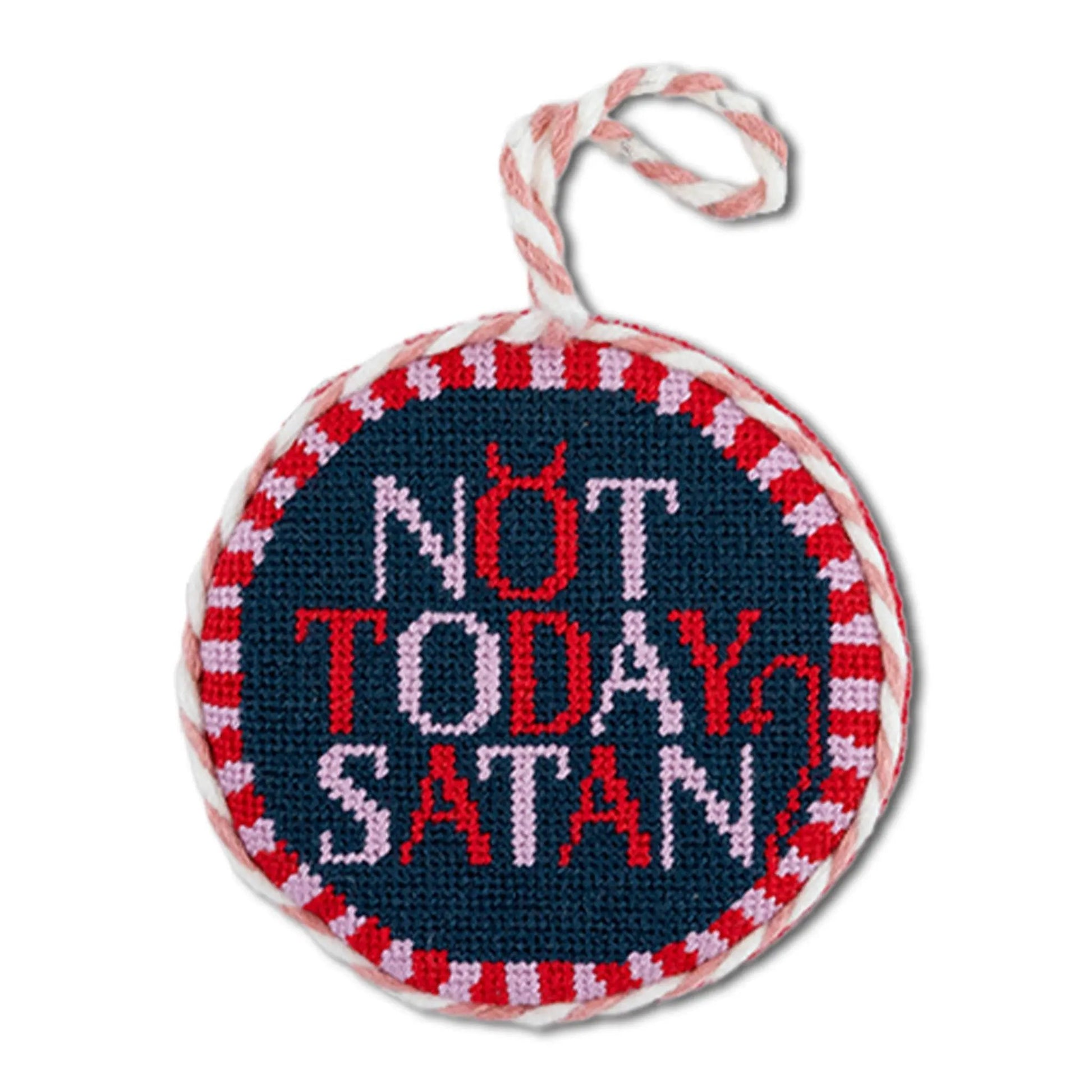 Needlepoint Ornament - Not Today Satan Furbish Studio