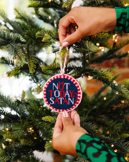 Needlepoint Ornament - Not Today Satan Furbish Studio