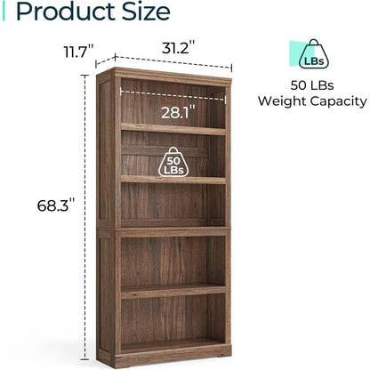 5-Shelf Bookcase, Bookshelves Floor Standing Display Storage Shelves 68 in Tall Bookcase Home Decor Furniture for Home Office, Living Room, Bed Room - Dark Brown-2