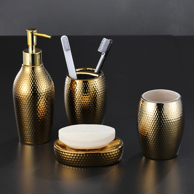 4 Pieces Golden Ceramic Bathroom Set C BlakHom