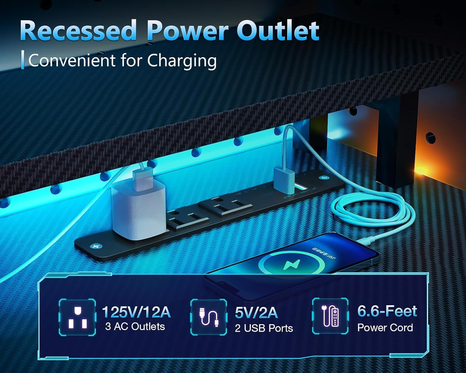 59 Inch Gaming Desk with USB Charging Ports & LED Light- Reversible Computer Desk with Storage Shelves & Monitor Stand, Modern Gamer Desk Table with Fabric Drawers & Side Hook, Carbon Fiber Black ShipItFurniture