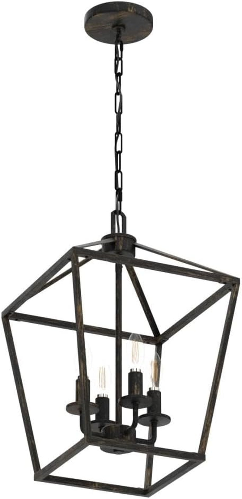 4 Light Chandelier Lighting, Industrial Ceiling Light Black Lantern with Brushed Gold, Geometric Metal Hanging Light Fixture with Adjustable Chain, E12 Base for Entryway Kitchen Island, Indoor Use ShipItFurniture