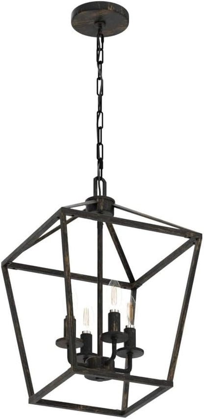 4 Light Chandelier Lighting, Industrial Ceiling Light Black Lantern with Brushed Gold, Geometric Metal Hanging Light Fixture with Adjustable Chain, E12 Base for Entryway Kitchen Island, Indoor Use ShipItFurniture