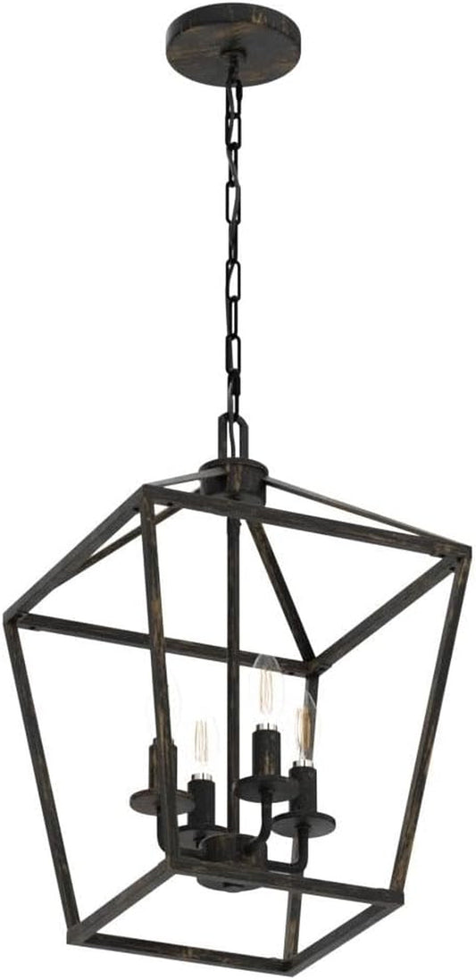 4 Light Chandelier Lighting, Industrial Ceiling Light Black Lantern with Brushed Gold, Geometric Metal Hanging Light Fixture with Adjustable Chain, E12 Base for Entryway Kitchen Island, Indoor Use ShipItFurniture