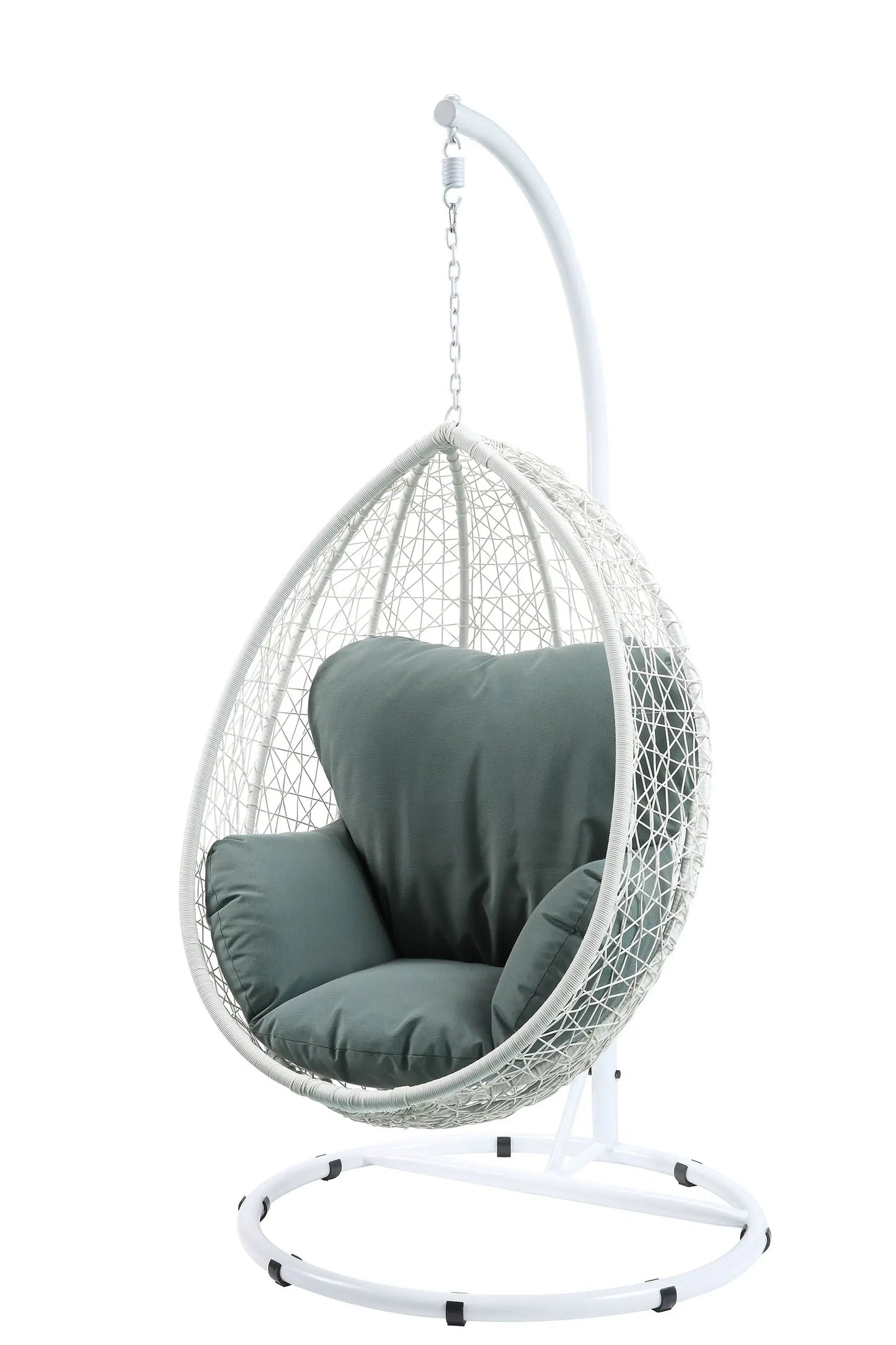38" White Metal Swing Chair With Green Cushion Homeroots
