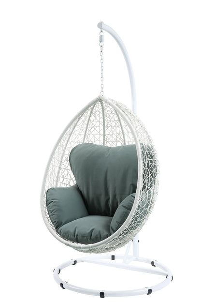 38" White Metal Swing Chair With Green Cushion Homeroots