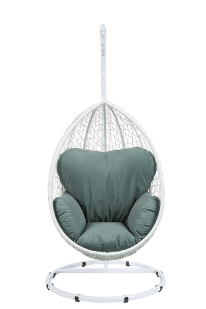 38" White Metal Swing Chair With Green Cushion Homeroots