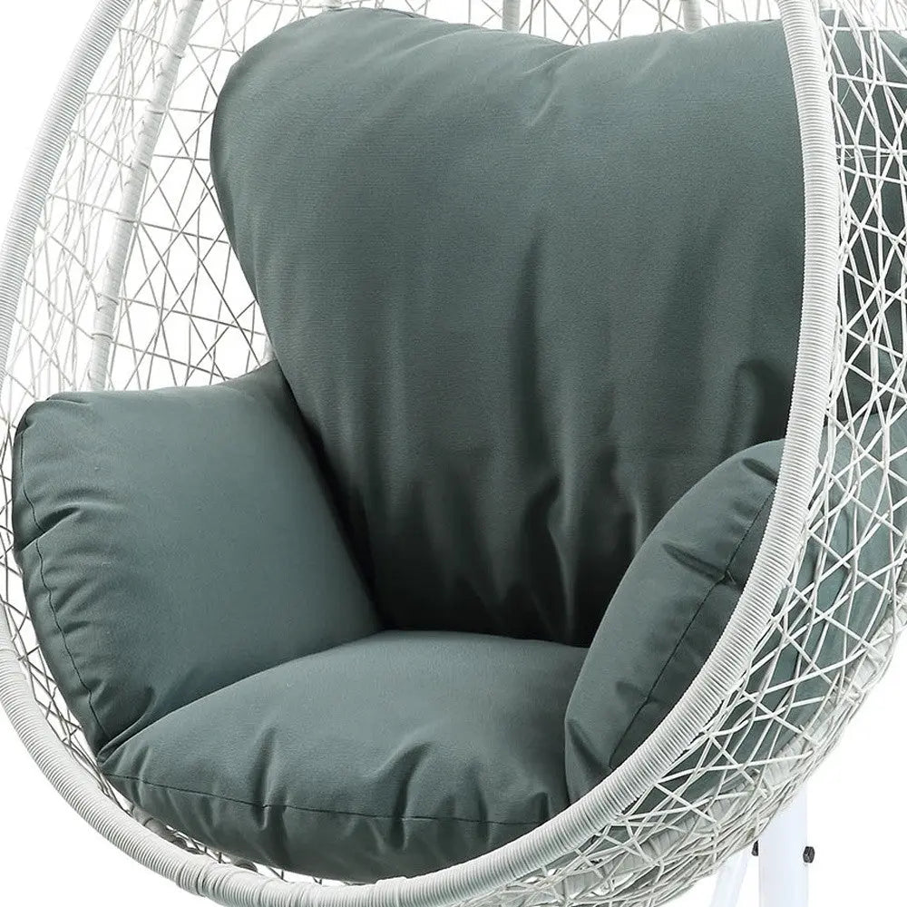 38" White Metal Swing Chair With Green Cushion Homeroots
