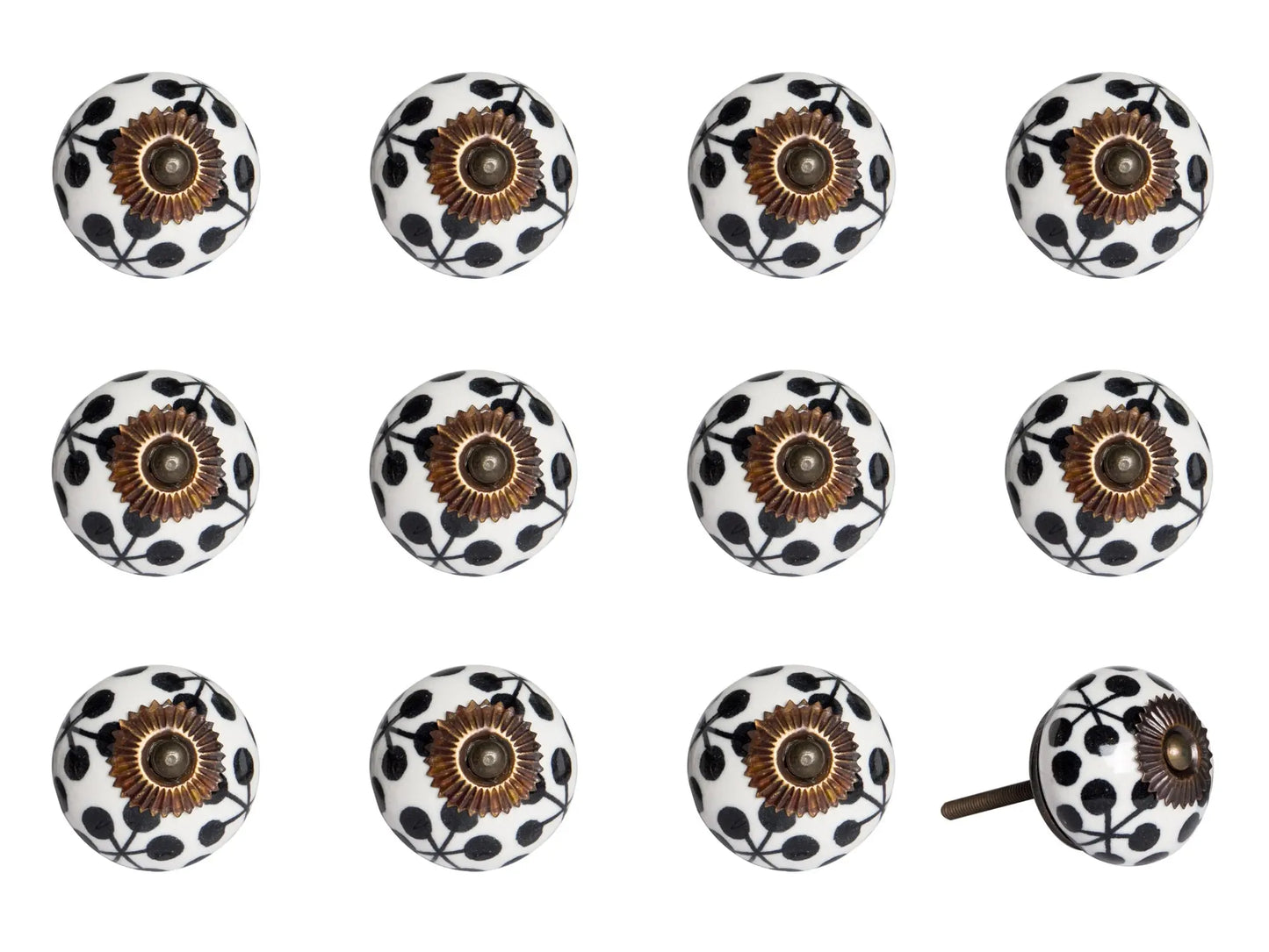 Set of Twelve Black White And Copper Ceramic Geometric Drawer Pull Knobs Homeroots