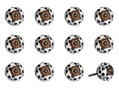Set of Twelve Black White And Copper Ceramic Geometric Drawer Pull Knobs Homeroots