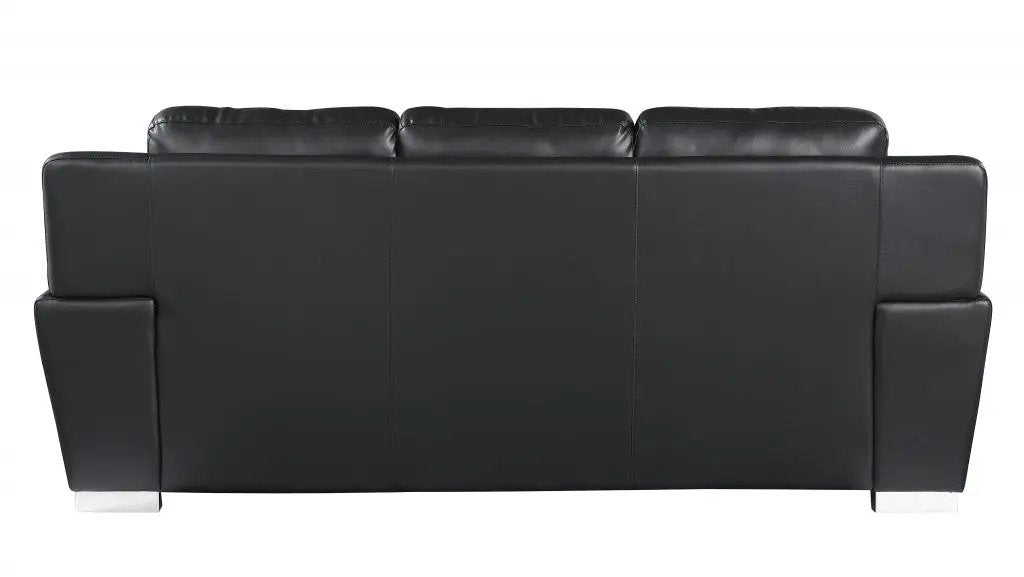 85" Black Leather Sofa With Silver Legs-3
